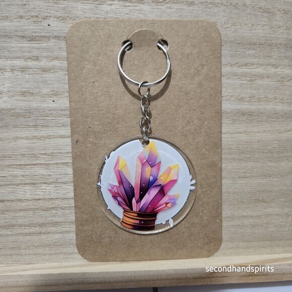 Hand Made Double Sided Mystical Moth And Crystals Keychain, Keyring, Purse Charm - Picture 3 of 3